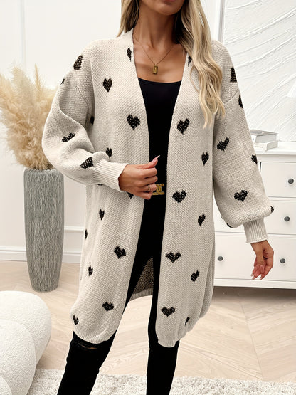 Heart Pattern Open Front Cardigan