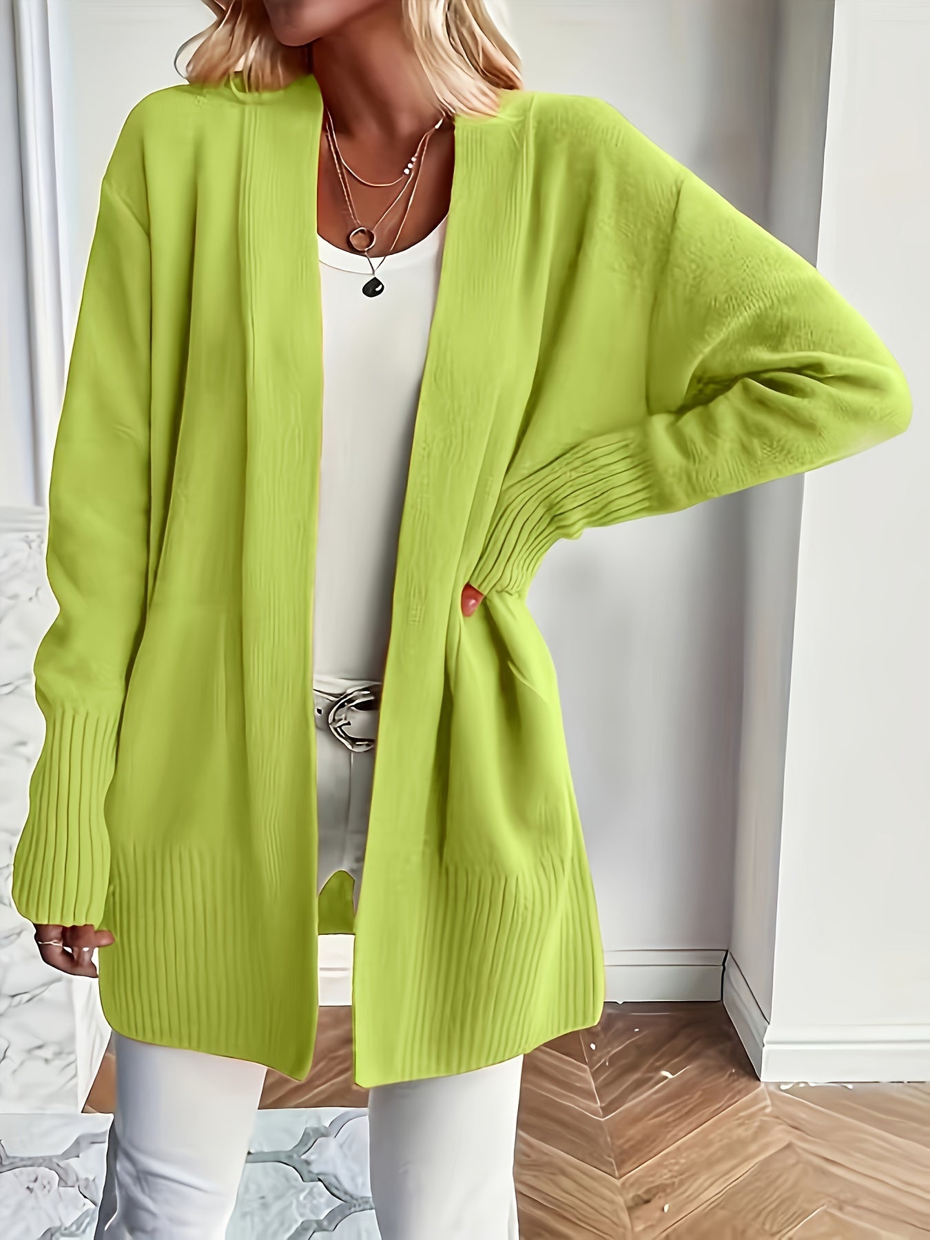 Elegant Open Front Cardigan with Pockets