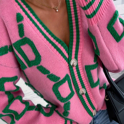 Color Block V-Neck Cardigan