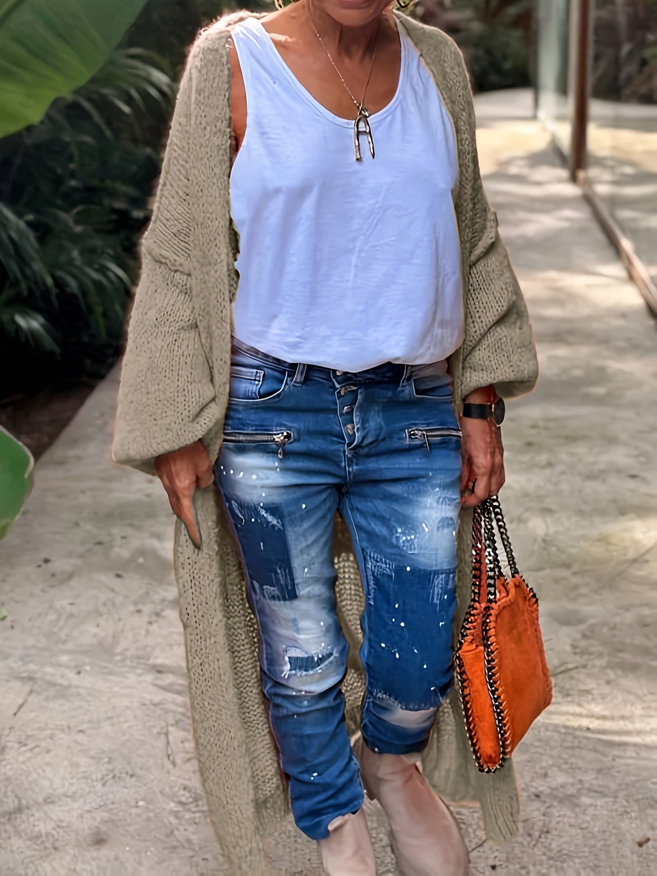 Letter Pattern Open Front Cardigan