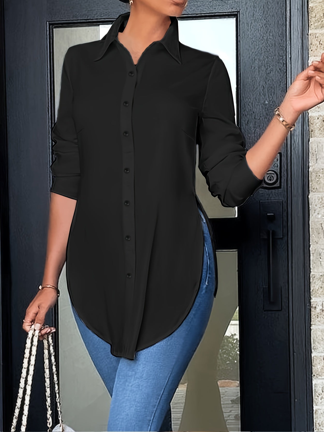 Curved Hem Button Front Shirt