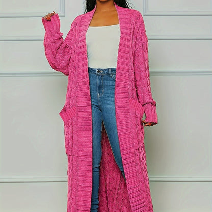 Extra-Long Cable Knit Cardigan