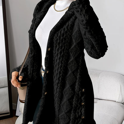 Plush Hooded Argyle Cardigan Coat