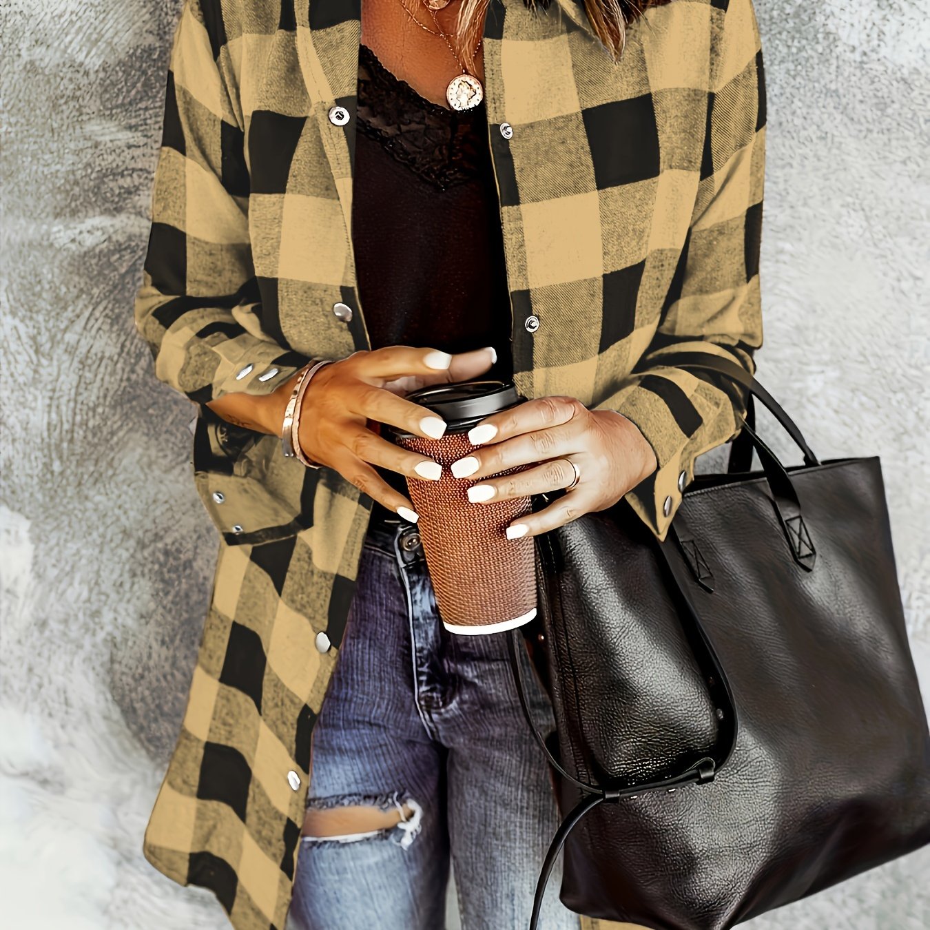 Plaid Button Front Long Shirt