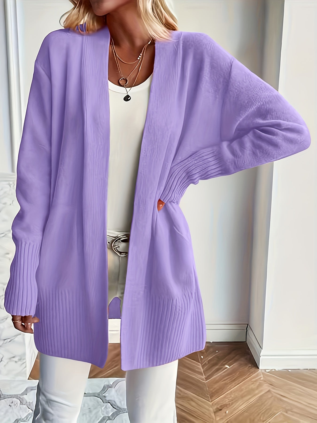 Elegant Open Front Cardigan with Pockets