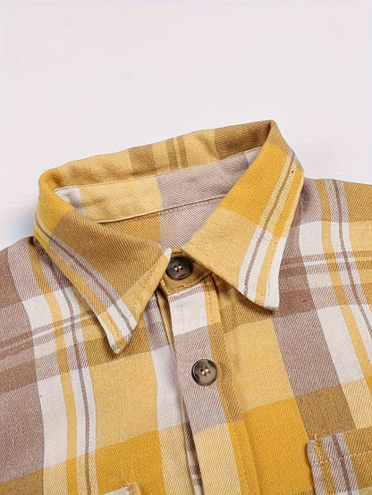 Plaid Button-Up Short Sleeve Shirt