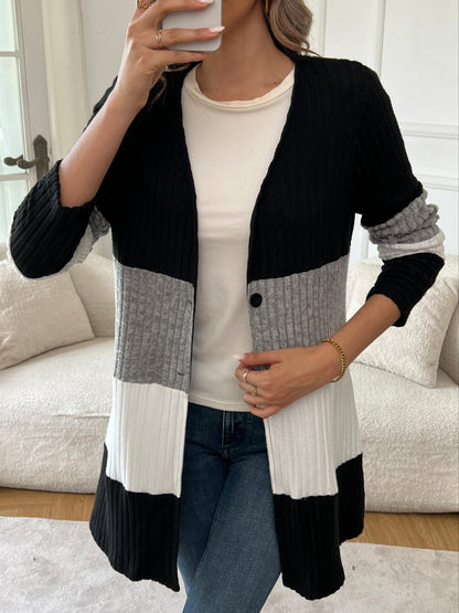 Colorblock Button Front Cardigan