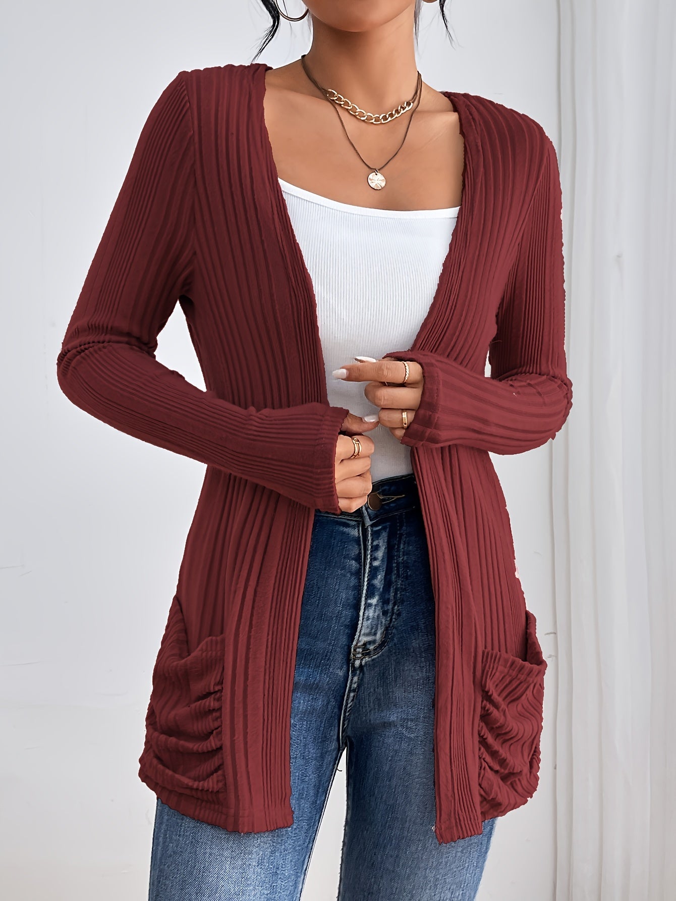 Ribbed Drop Shoulder Cardigan