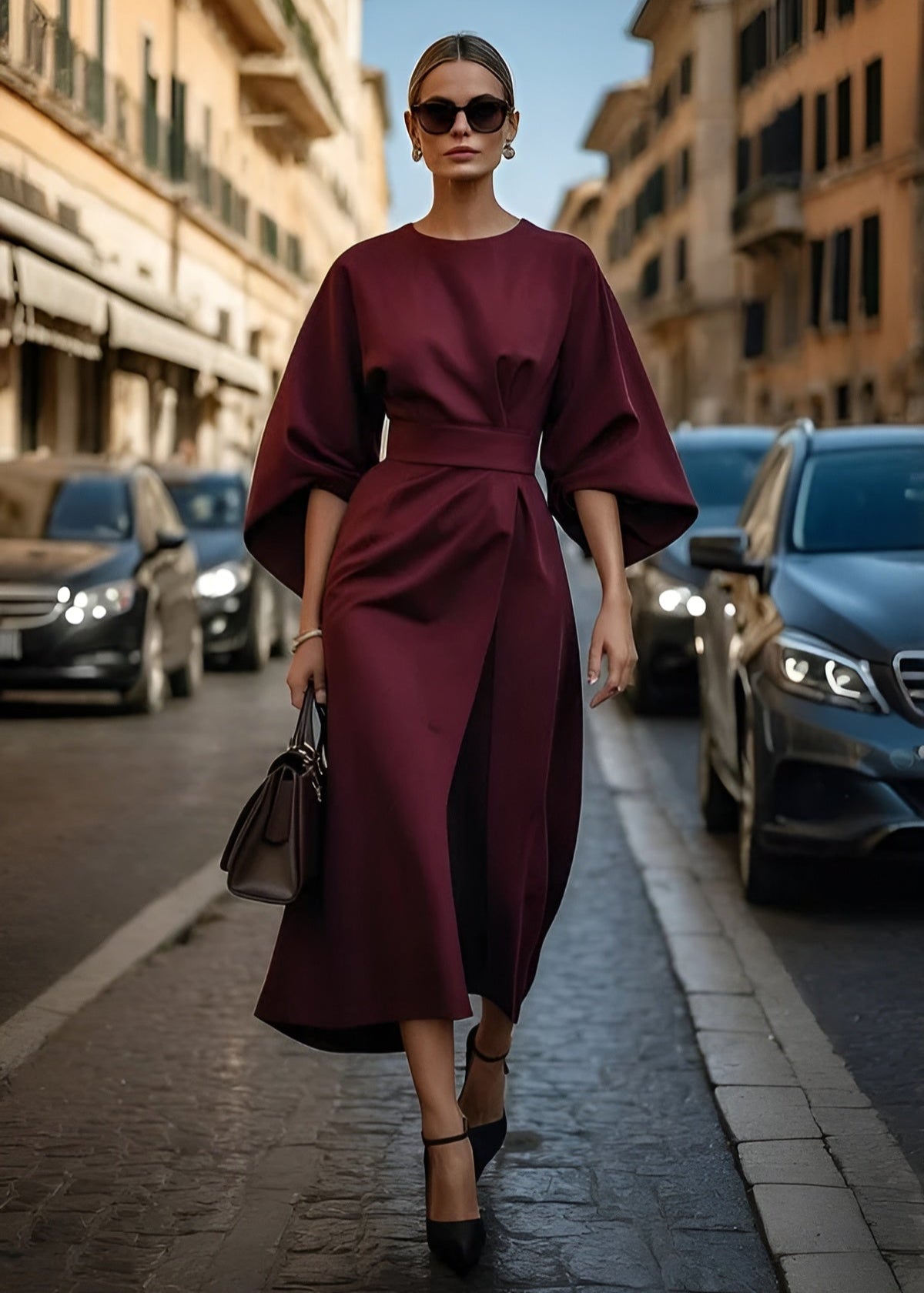 Elegant Dress with Wide Sleeves