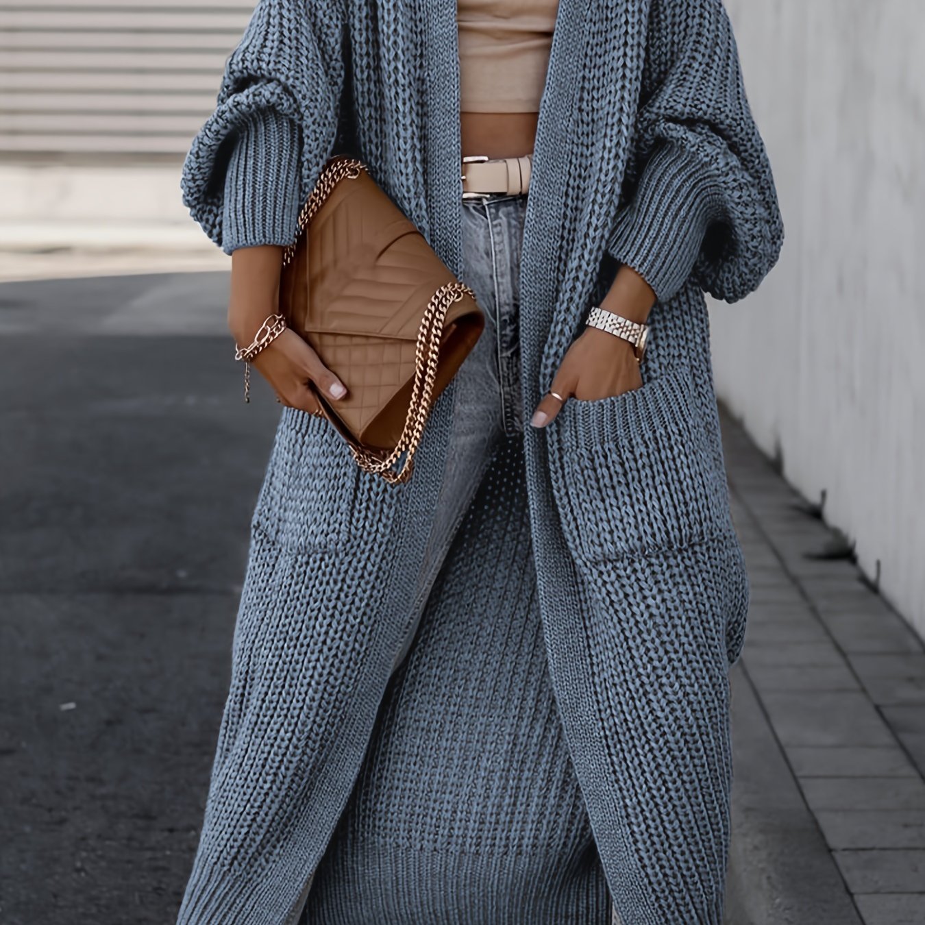 Deep V-Neck Ribbed Cardigan