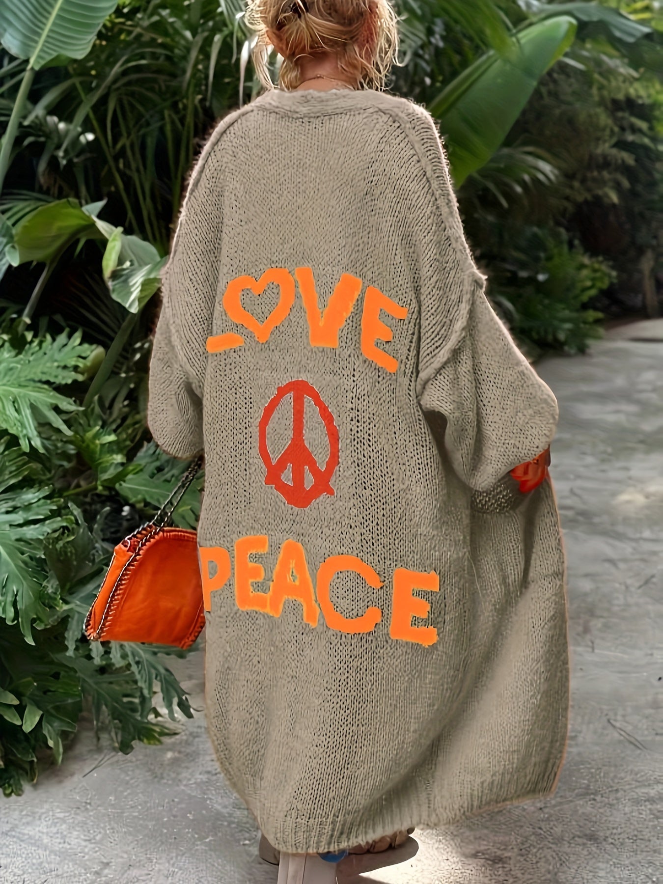 Letter Pattern Open Front Cardigan