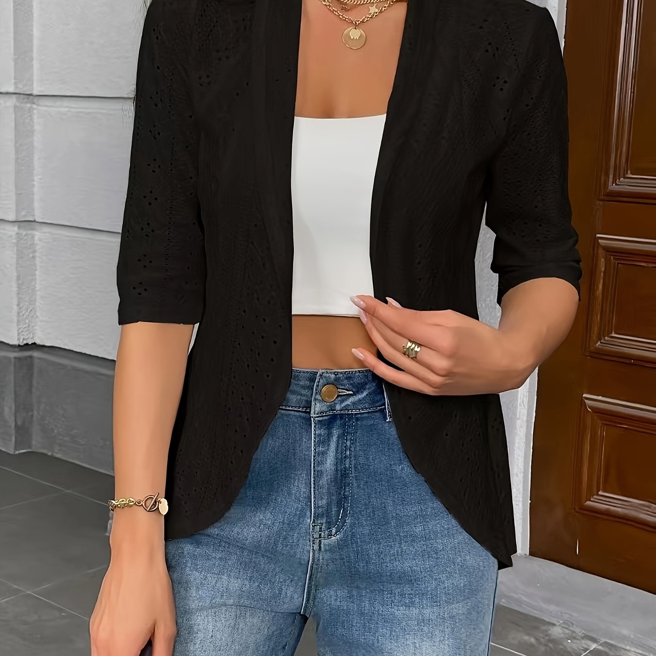 Three-Quarter Sleeve Casual Cardigan