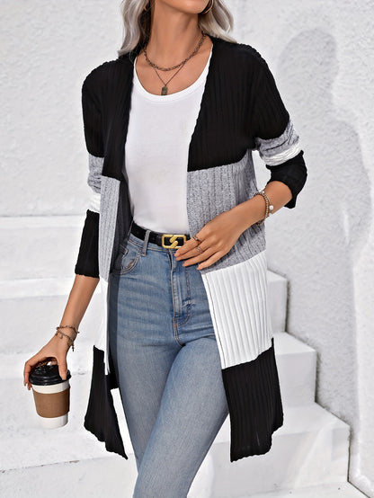Colorblock Ribbed Open Cardigan