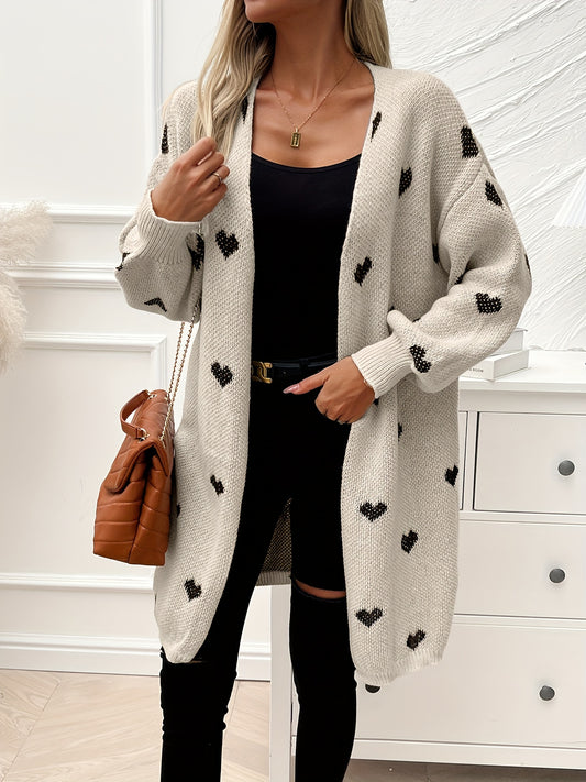 Heart Pattern Open Front Cardigan