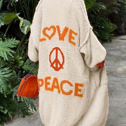 Letter Pattern Open Front Cardigan