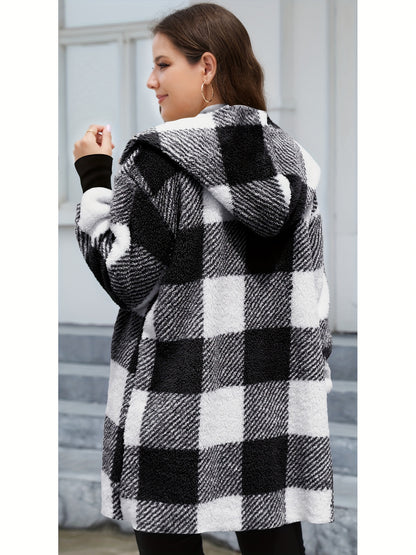 Plaid Fleece Hooded Cardigan Jacket
