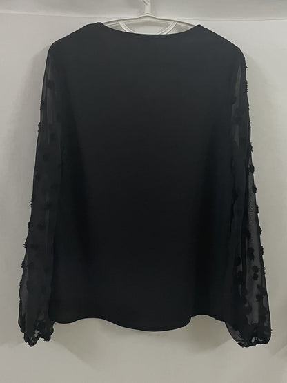 V-Neck Shirt with Swiss Dot Sleeves
