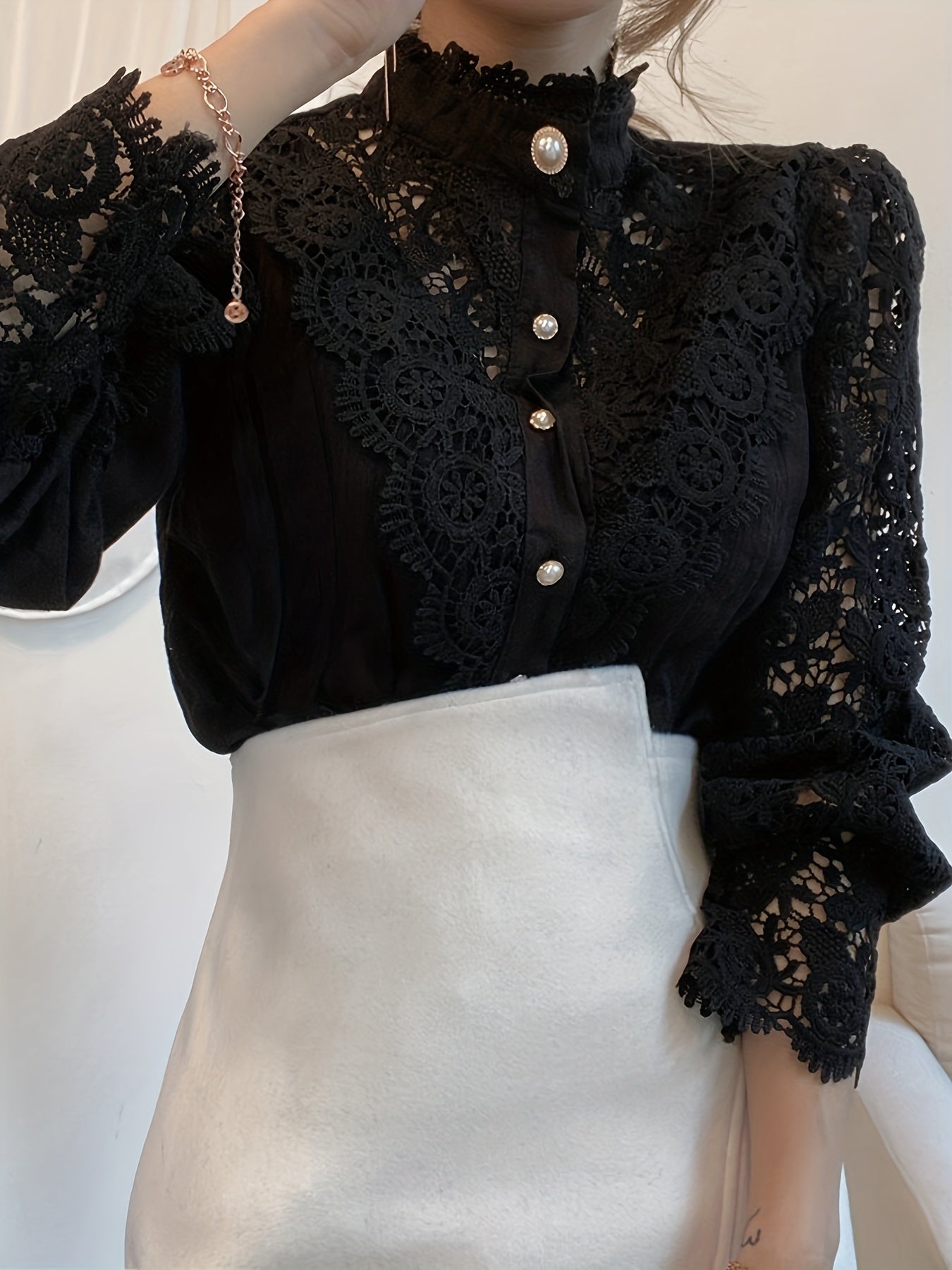 Vintage Lace Pearl Button Blouse