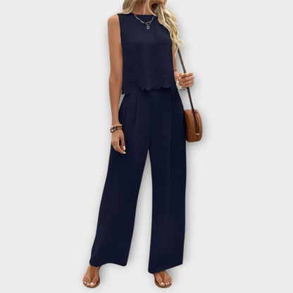 Floral Trim Vest and Tailored Trousers Set
