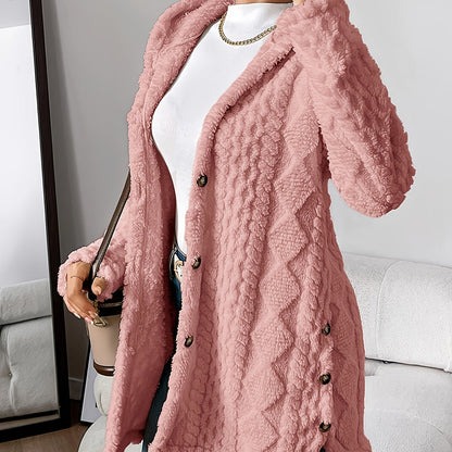 Plush Hooded Argyle Cardigan Coat