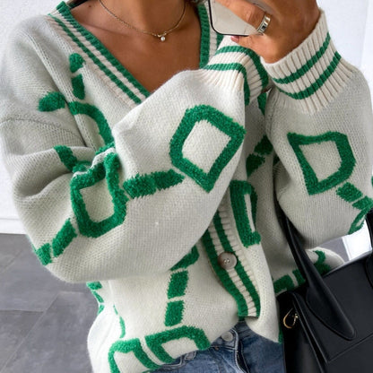 Color Block V-Neck Cardigan