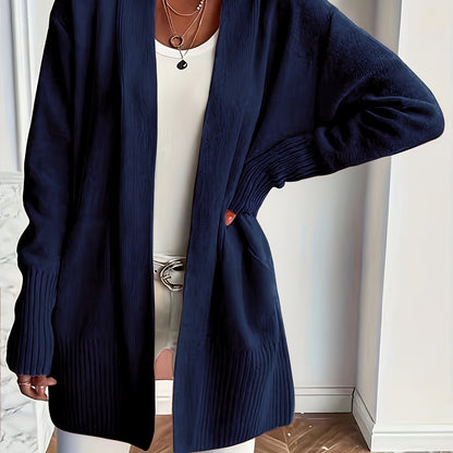 Elegant Open Front Cardigan with Pockets