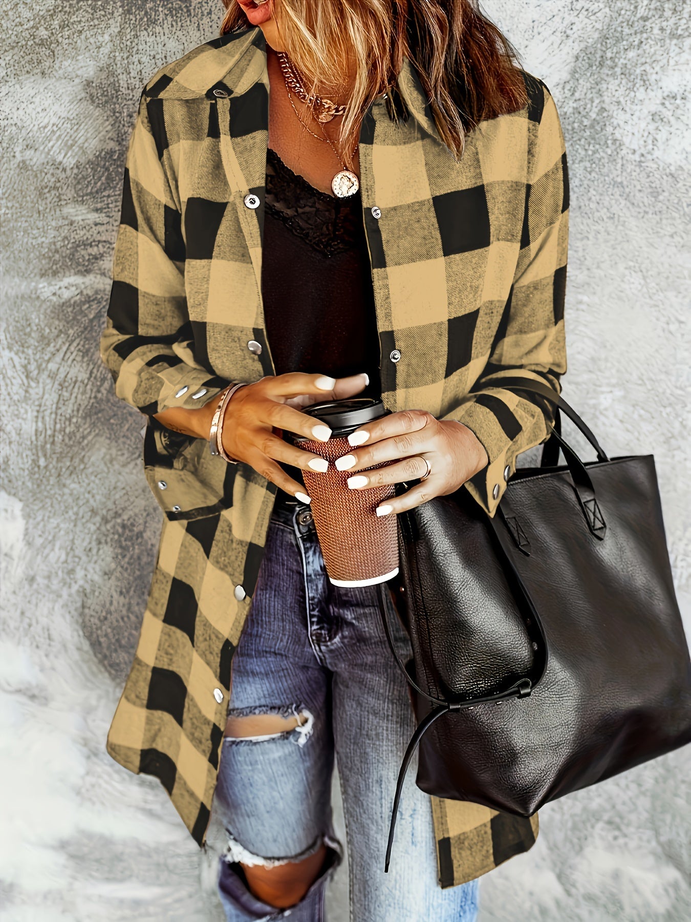 Plaid Button Front Long Shirt