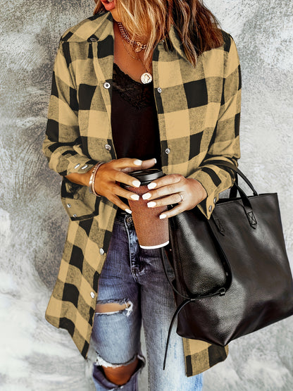 Plaid Button Front Long Shirt