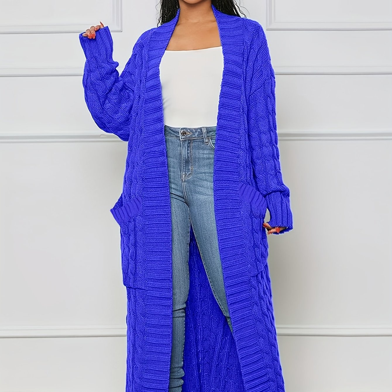 Extra-Long Cable Knit Cardigan