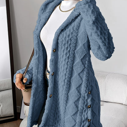 Plush Hooded Argyle Cardigan Coat