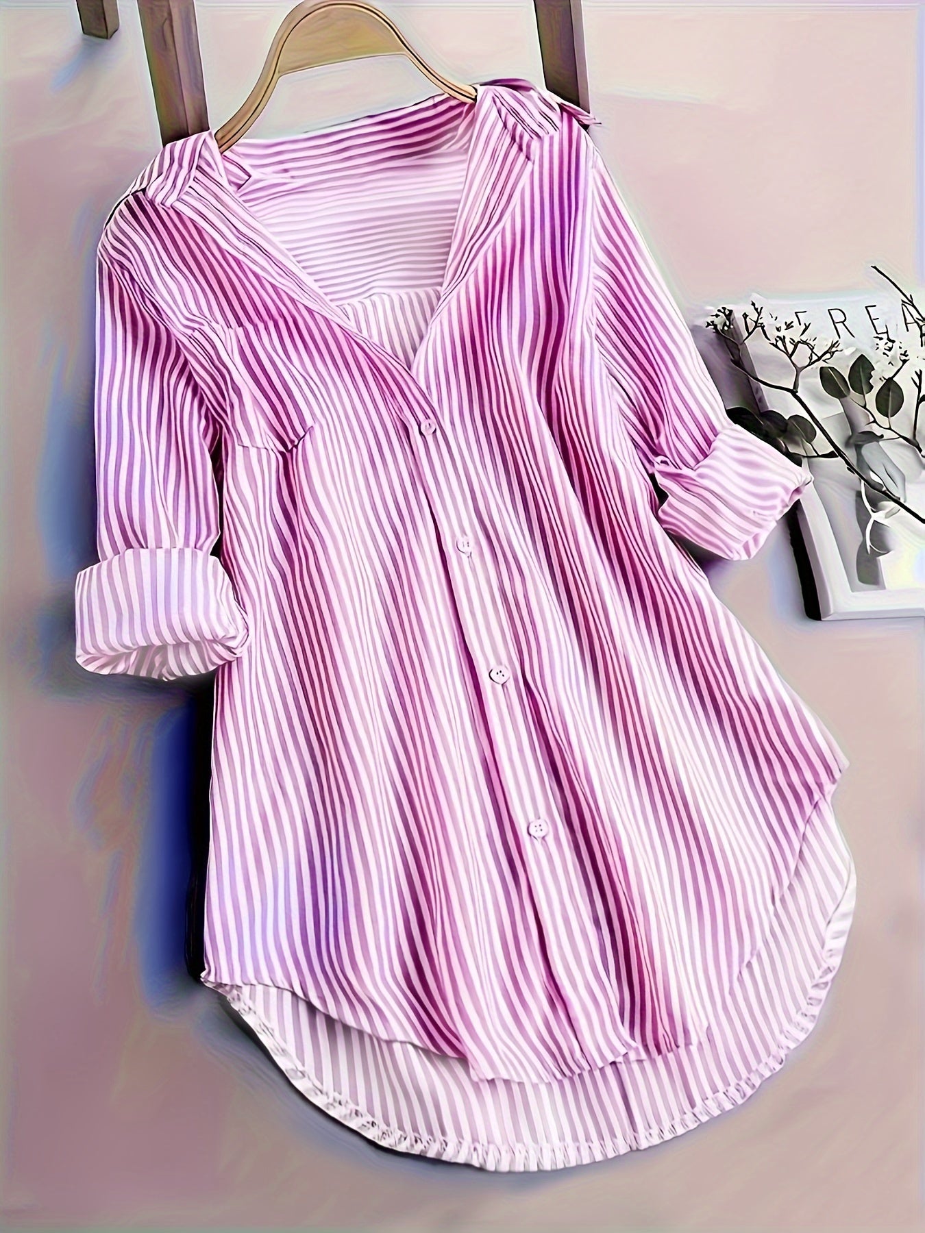 Striped Button Front Blouse