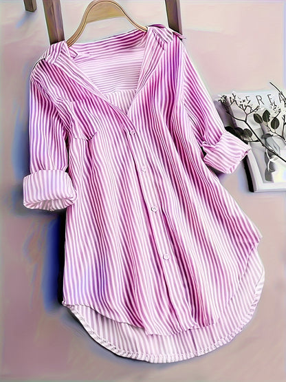 Striped Button Front Blouse