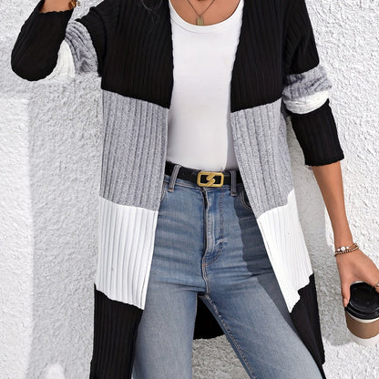 Colorblock Ribbed Open Cardigan