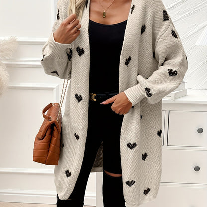 Heart Pattern Open Front Cardigan