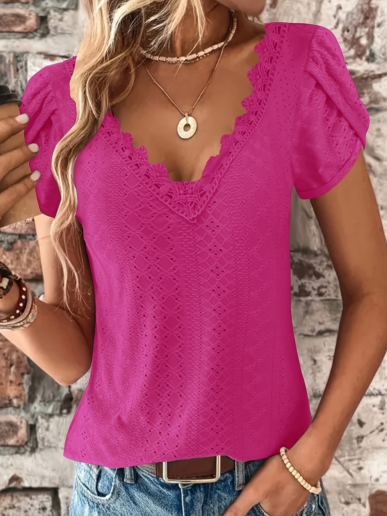 Ruffle Sleeve V-Neck Blouse