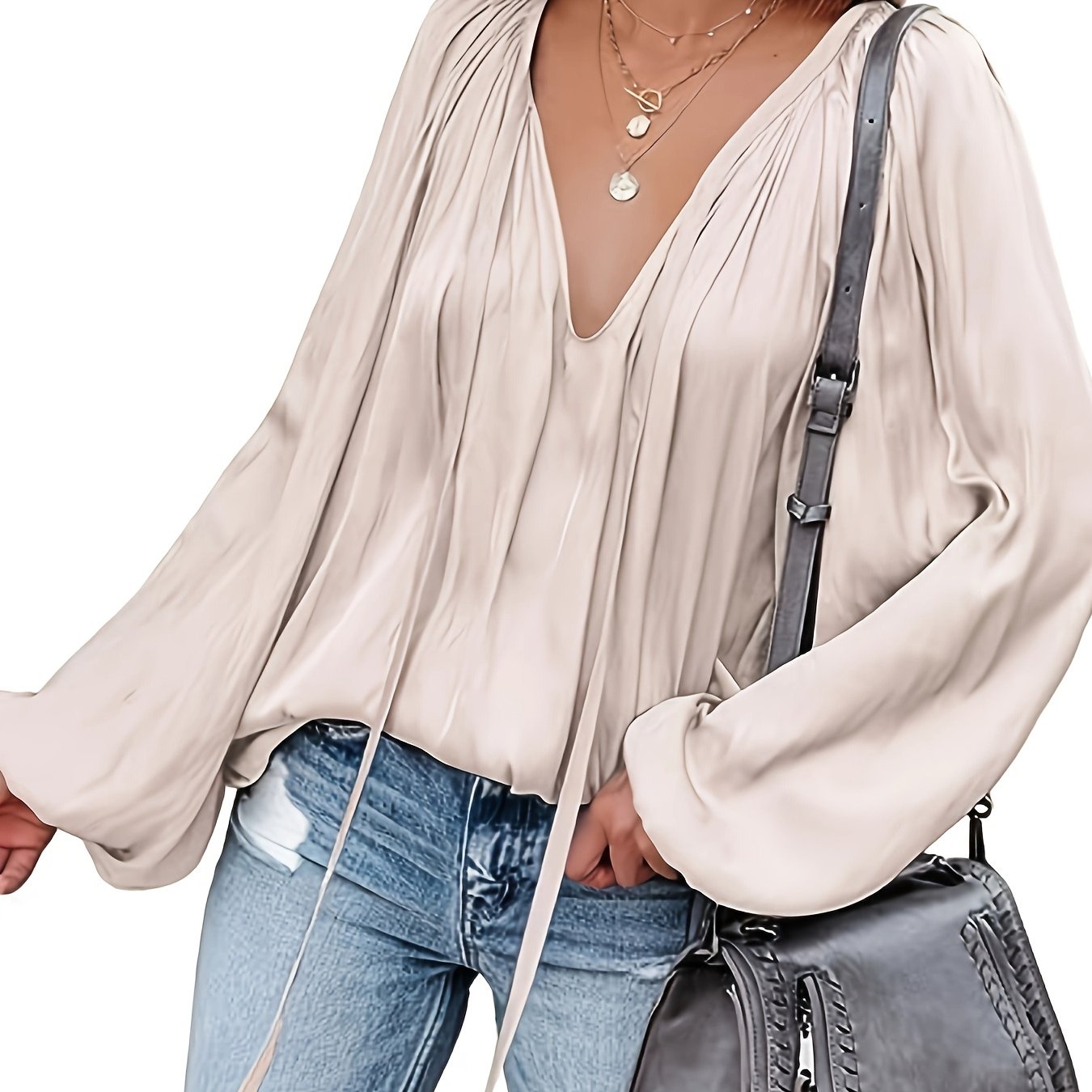 Elegant V-Neck Long Sleeve Blouse