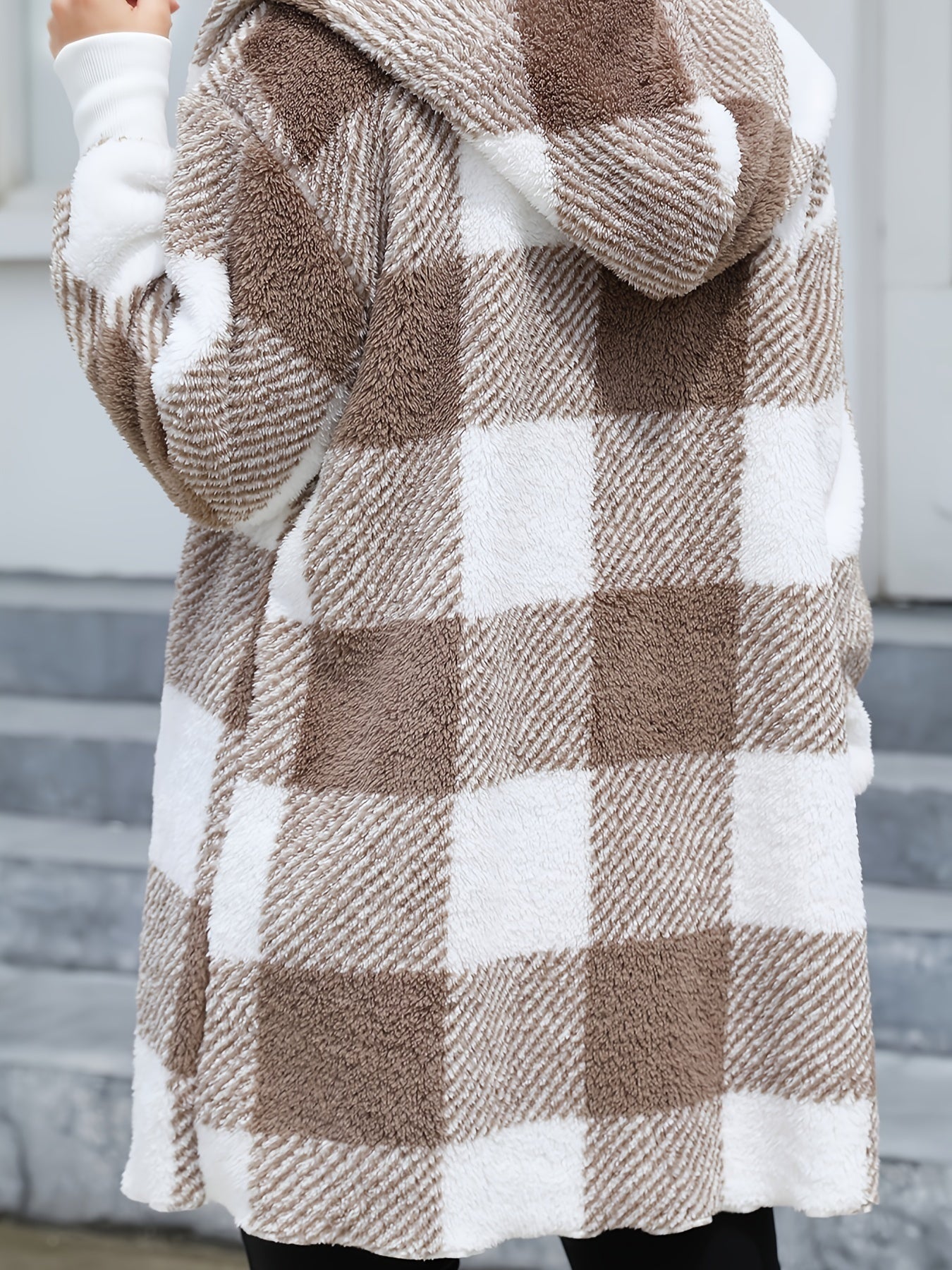 Plaid Fleece Hooded Cardigan Jacket