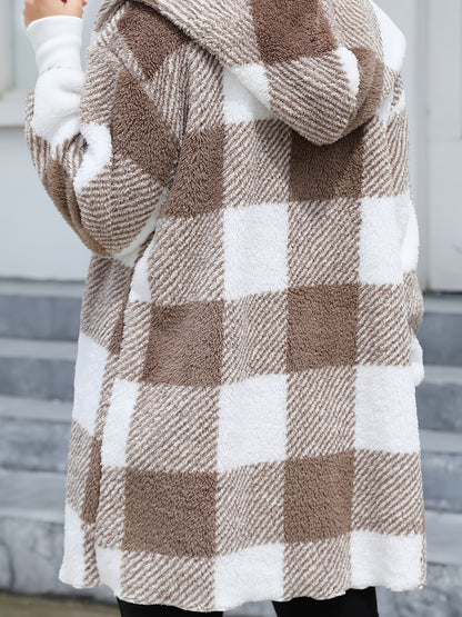 Plaid Fleece Hooded Cardigan Jacket