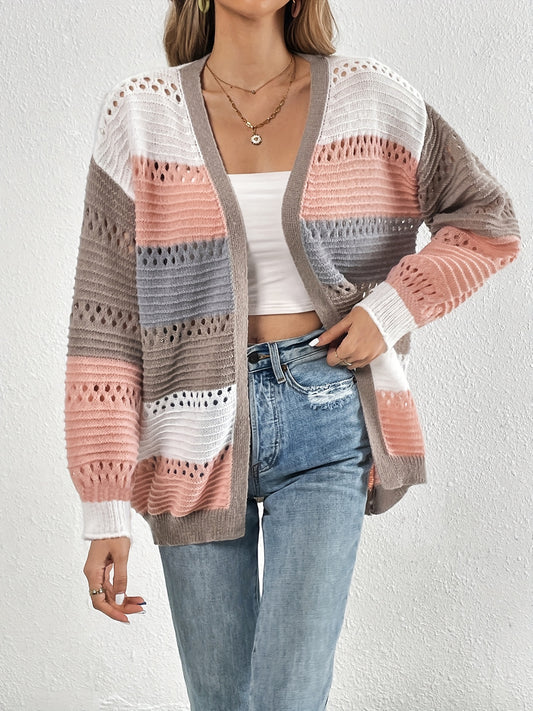 Cut-Out Color Block Cardigan