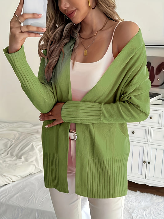 Elegant Open Front Cardigan with Pockets