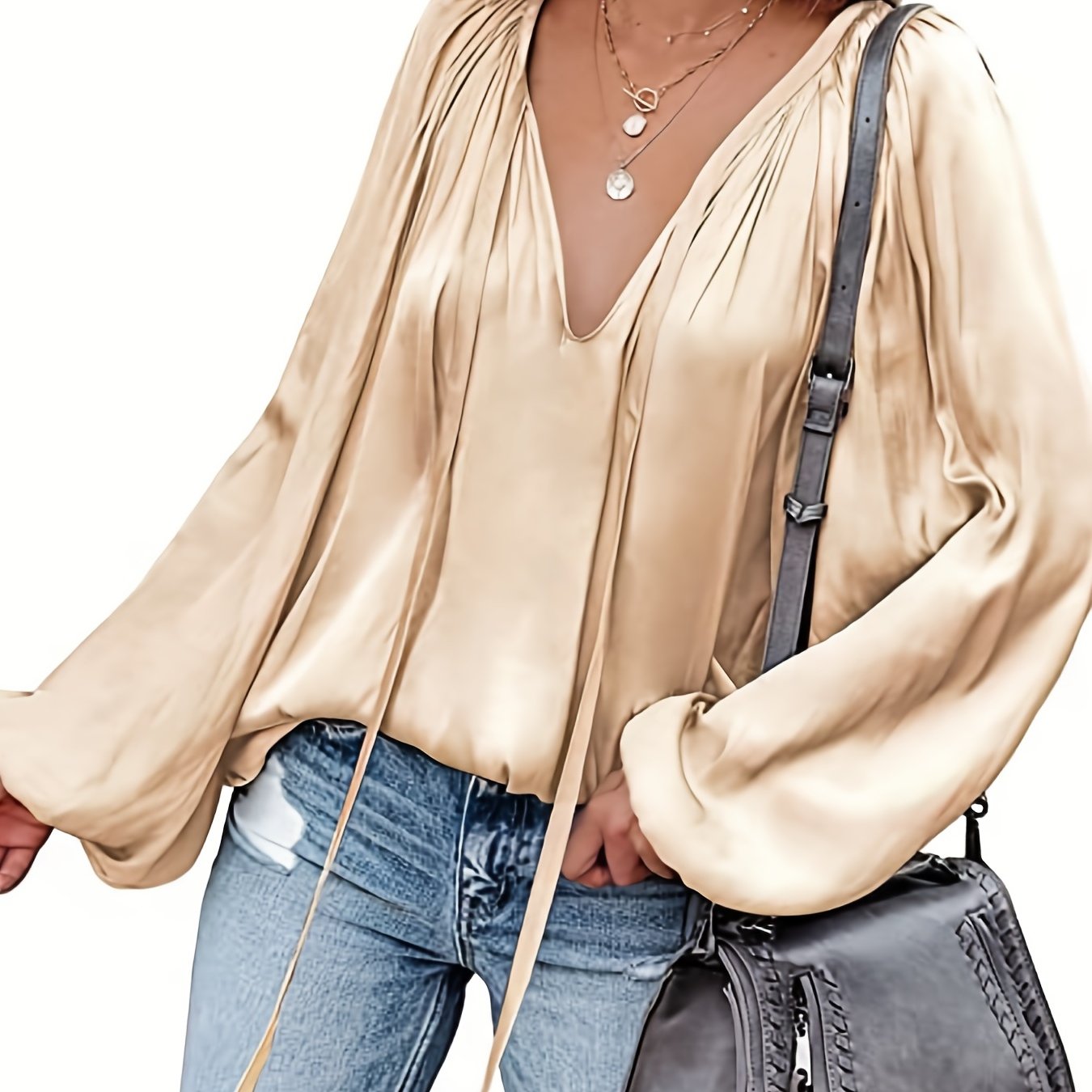 Elegant V-Neck Long Sleeve Blouse