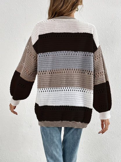 Cut-Out Color Block Cardigan