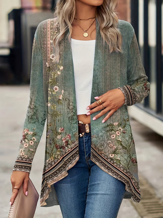 Floral Print Open Front Cardigan
