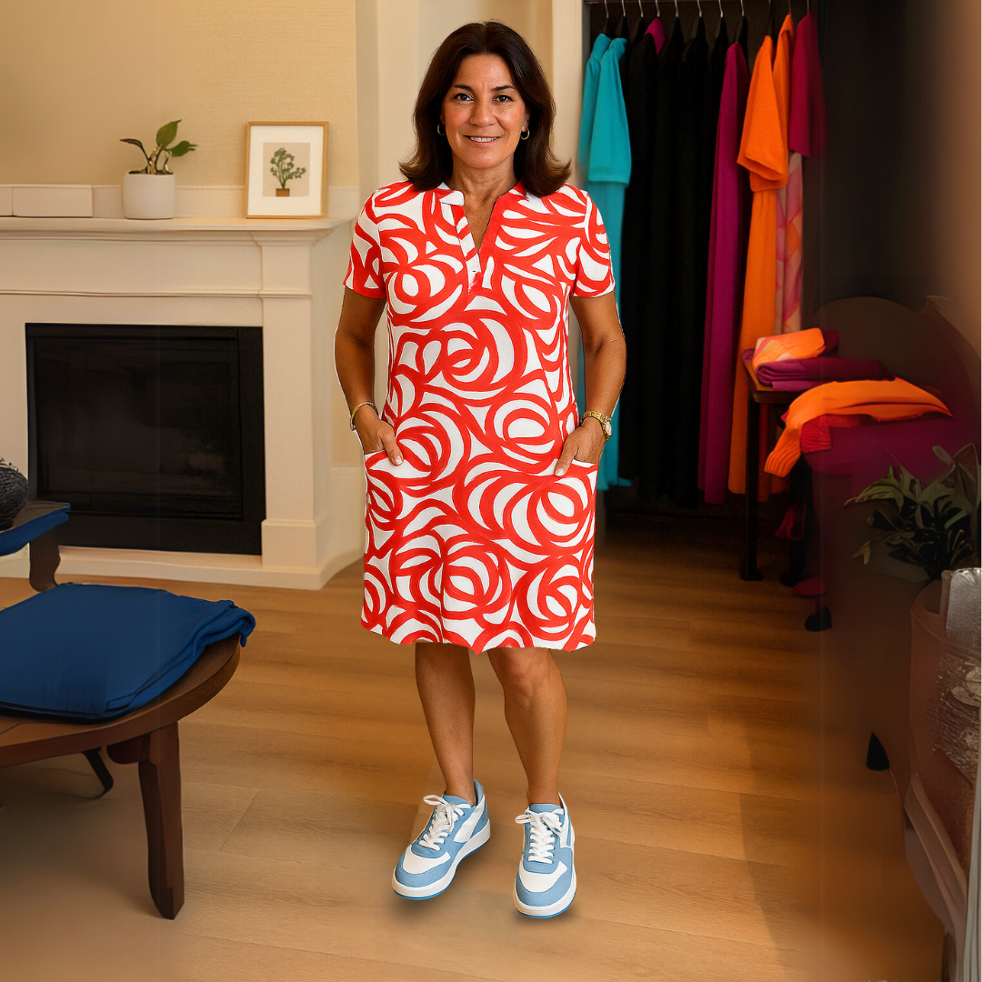 Print Dress with V-Neck