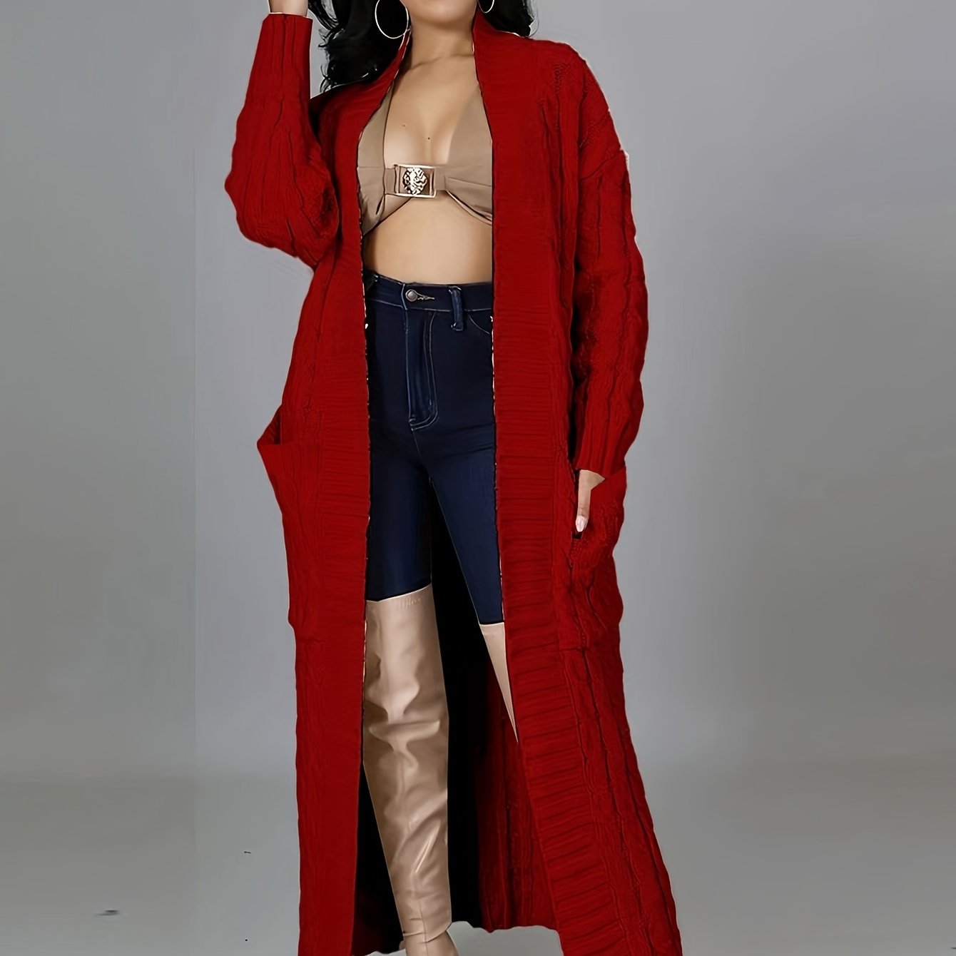 Extra-Long Cable Knit Cardigan