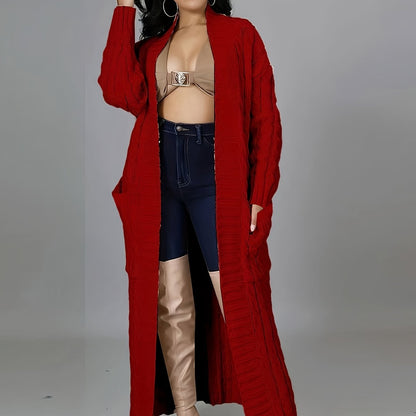 Extra-Long Cable Knit Cardigan