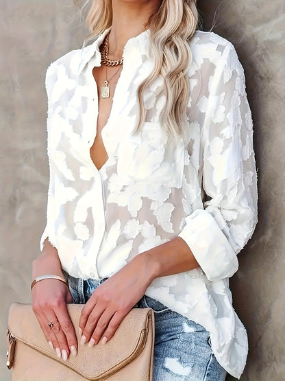 Floral Keyhole Neck Ruffle Sleeve Blouse
