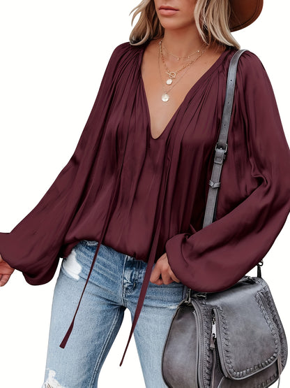 Elegant V-Neck Long Sleeve Blouse