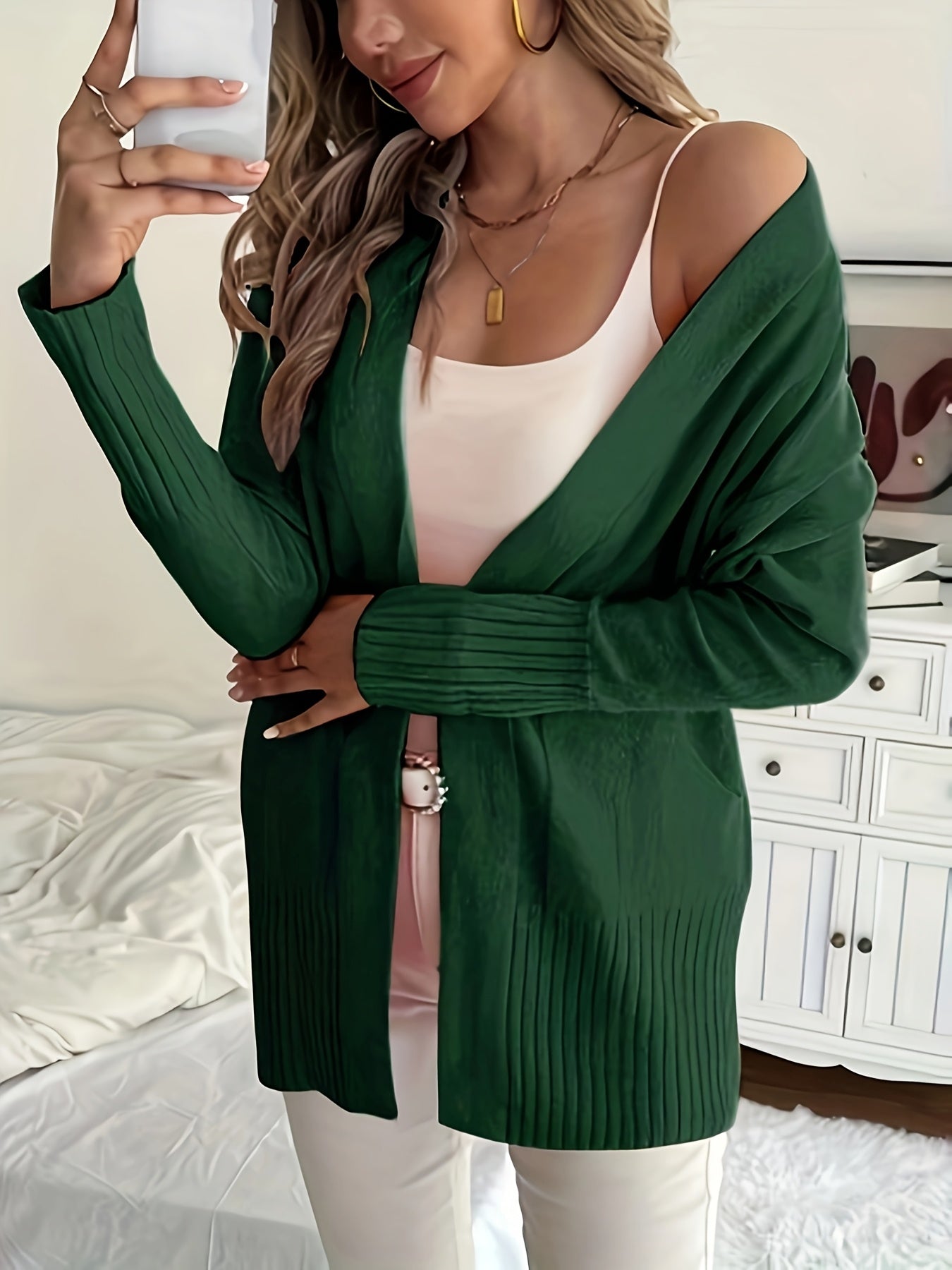 Elegant Open Front Cardigan with Pockets