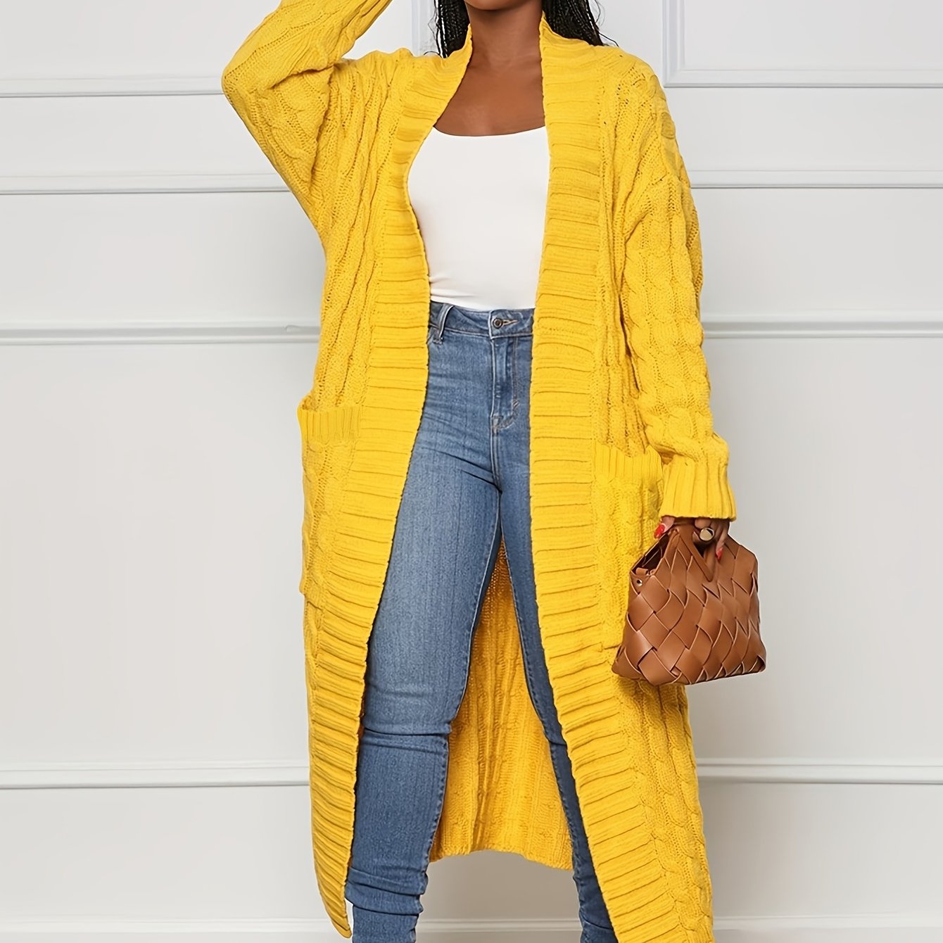 Extra-Long Cable Knit Cardigan